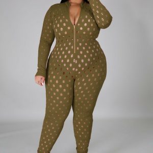 PLUS SIZE ZIPPED HOLLOW OUT FITTED JUMPSUIT                 *PLUS AVAILABLE*