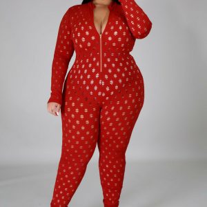 PLUS SIZE ZIPPED HOLLOW OUT FITTED JUMPSUIT                 *PLUS AVAILABLE*