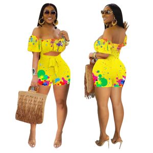 OFF SHOULDER SPLASH PRINT ROMPER