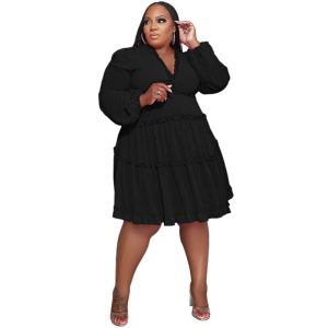 PLUS SIZE RUFFLE BABY DOLL SWING DRESS